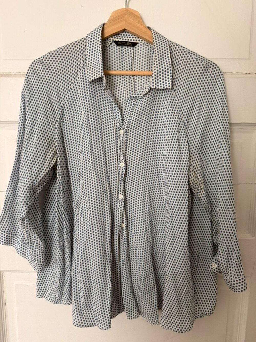 Massimo Dutti Blue White Printed Button Up Blouse US 10 EU 42